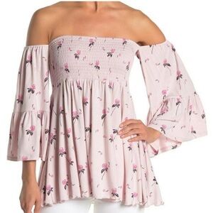 Free People Pink Floral Off-Shoulder Blouse